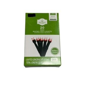 holiday time 20 micro led lights indoor green wire battery powered RED 7.25 FT